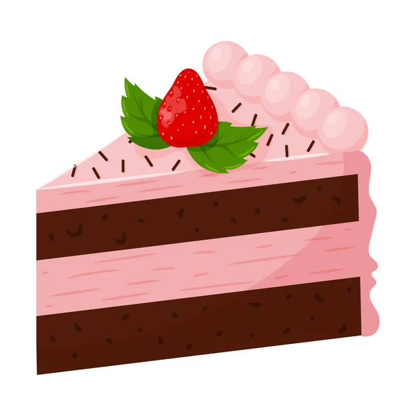 Ein Stück Erdbeerkuchen Mit Rosa Sahne Dekoriert Mit Erdbeeren Süßes — Stockvektor