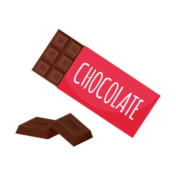 Schokolade Der Verpackung Und Quadrate Stücke Schokolade Süßes Ungesundes Essen — Stockvektor