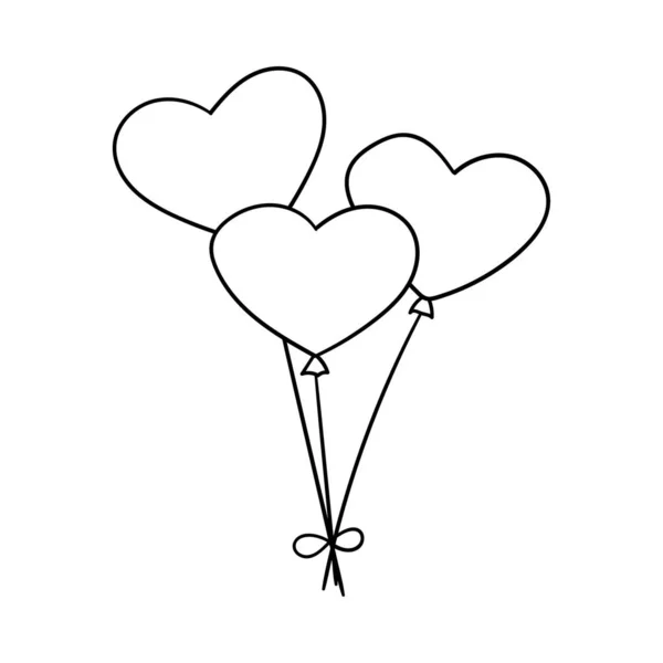 Drei Luftballons Herzform Dekoratives Element Zum Valentinstag Ein Einfaches Umrissobjekt — Stockvektor