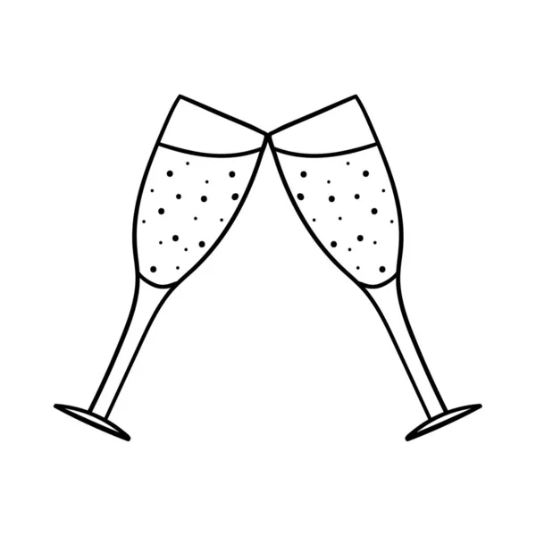 Les Verres Champagne Emboîtent Elément Décoratif Pour Saint Valentin Simple — Image vectorielle