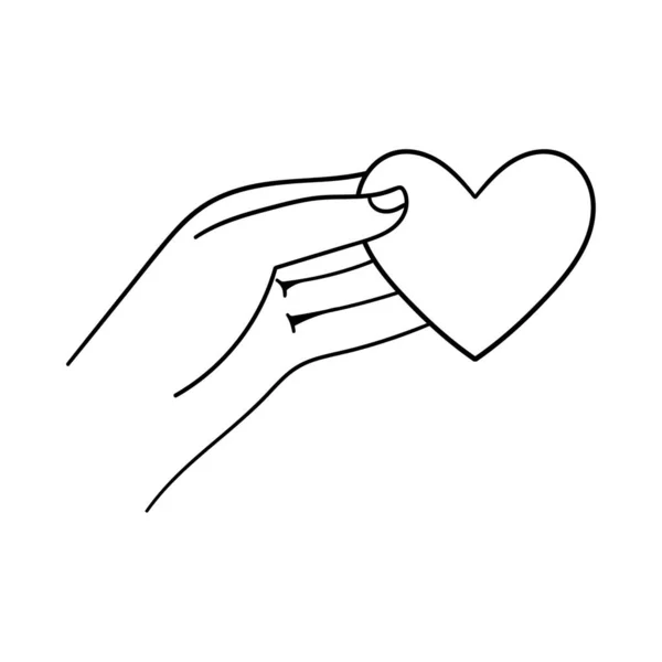 Hand Hält Eine Valentinskarte Herzform Dekoratives Element Zum Valentinstag Umrissenes — Stockvektor