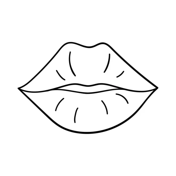 stock vector Parted lips. Decorative design element for Valentine's Day. Simple outline illustration drawn by hand and isolated on a white background. Black white vector