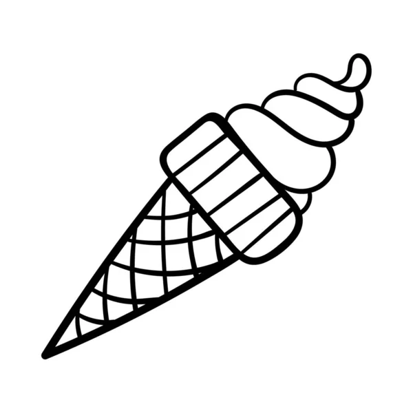 冰淇淋筒 简单的装饰元素设计 美味的食物 在白色背景上孤立的简单的图解 黑白色矢量 — 图库矢量图片
