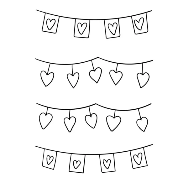 Vlaggen Met Harten Grenselement Decoratief Design Element Voor Valentijnsdag Eenvoudige — Stockvector