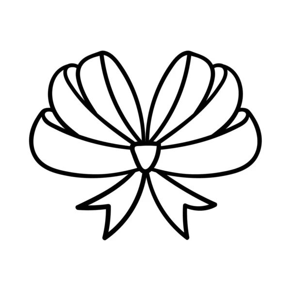 丝带弓 一个简单的轮廓单一的设计元素是手绘和隔离在一个白色的背景 黑色白色矢量图解 — 图库矢量图片