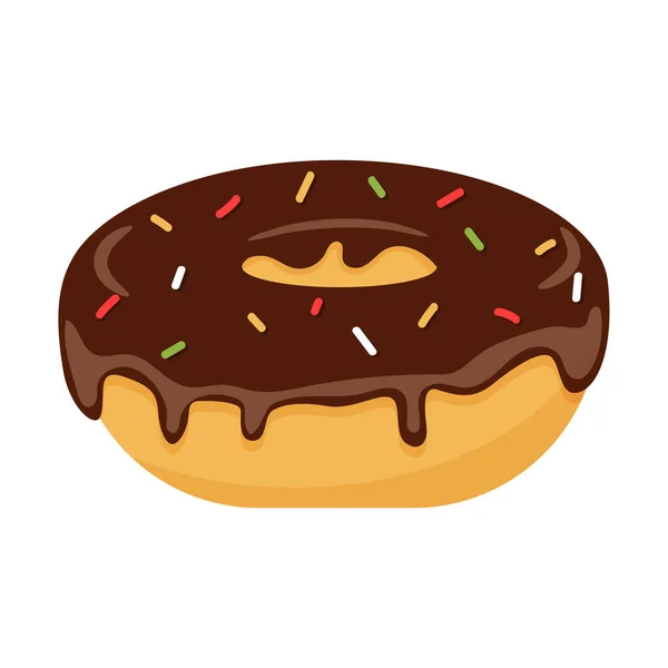 Donut Met Chocolade Glazuur Decoratieve Hagelslag Zoet Vet Calorierijk Ongezond — Stockvector