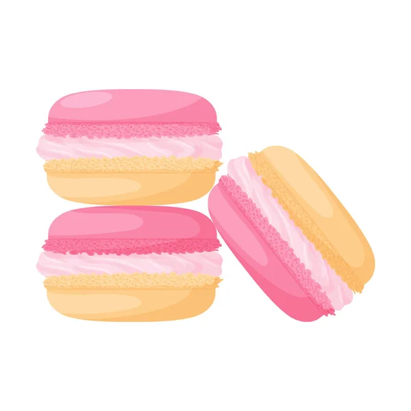 クリーム入りのピンク桃のマカロンケーキ 高カロリー 不健康な食品 デザート 漫画のフラットスタイルでカラーベクトルイラスト 白い背景に隔離された — ストックベクタ