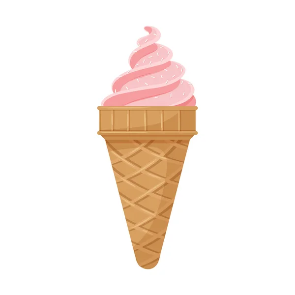 草莓粉冰激淋在华夫饼筒中甜甜的 脂肪的 高热量的 不健康的食物 夏天的象征 彩色矢量插图在卡通平面风格 因白人背景而被隔离 — 图库矢量图片