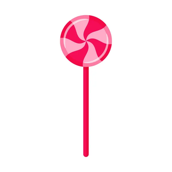 ピンクのロリポップ 甘いキャンディー 高カロリー 不健康な食べ物 デザート 漫画のフラットスタイルでカラーベクトルイラスト 白い背景に隔離された — ストックベクタ