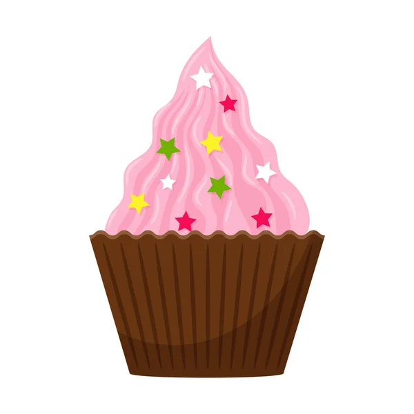 Cupcake Pastel Con Crema Rosa Salpicaduras Decorativas Alimento Dulce Alto — Archivo Imágenes Vectoriales