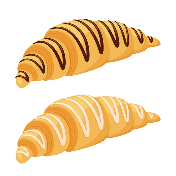 Croissant Čokoládou Smetanovou Polevou Tlusté Vysoce Kalorické Nezdravé Jídlo Dezert — Stockový vektor