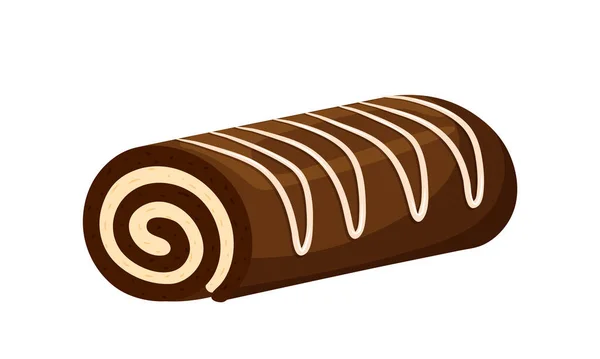 Rolo Chocolate Com Creme Baunilha Cobertura Cremosa Doces Doces Alimentos — Vetor de Stock