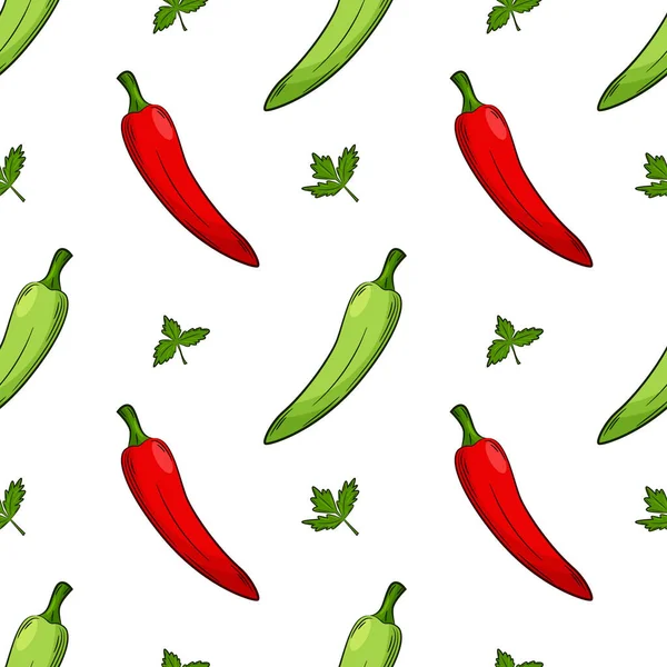 Απρόσκοπτο Σχέδιο Πιπεριές Και Μαϊντανό Λαμπερό Ζουμερό Καλοκαιρινό Σχέδιο Λαχανικά — Διανυσματικό Αρχείο