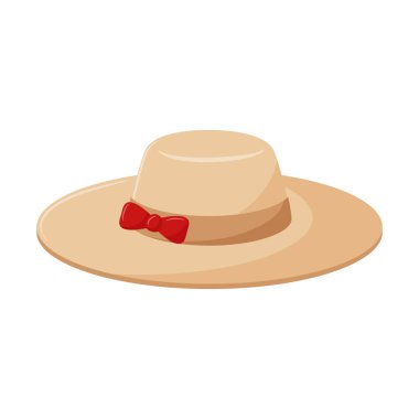 Fiyonklu kadın şapkası. Yan görüş. Güneşten gelen yaz başlığı. Kişisel moda aksesuarı. Bir kadın gardırobu. Düz renk vektör çizimi. Beyazda izole edilmiş