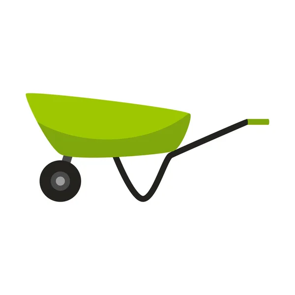 stock vector An empty green garden wheelbarrow. Gardening, renovation. Cartoon Flat style.Isolated on a white background