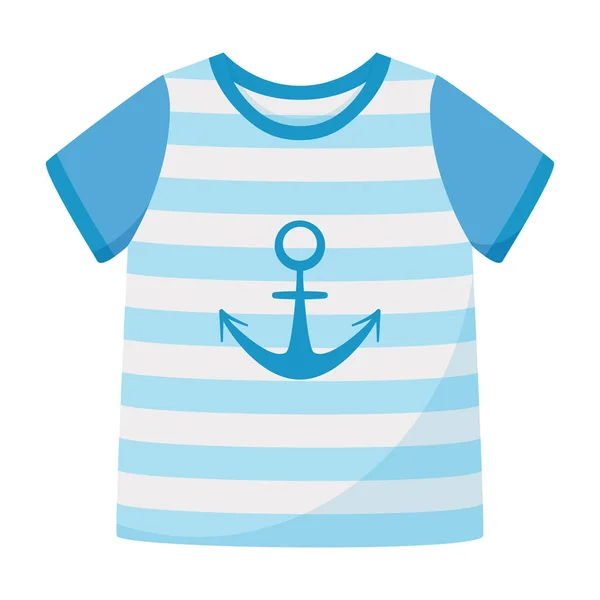 Blue Striped Shirt Short Sleeves Anchor Summer Unisex Clothing Vector — Vector de stock