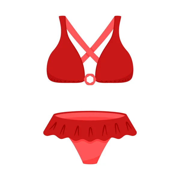 Red Two Piece Swimsuit Bra Underpants Women Summer Beachwear Sunbathing — 스톡 벡터