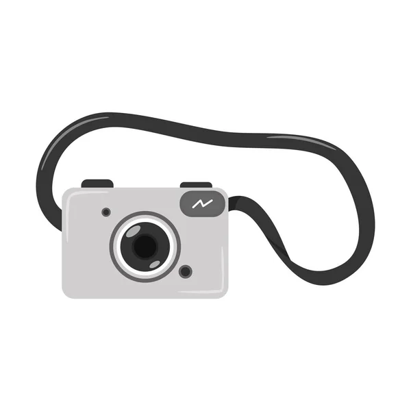 Серая Цифровая Slr Камера Ремнем Оптическое Электронное Оборудование Символ Путешествия — стоковый вектор