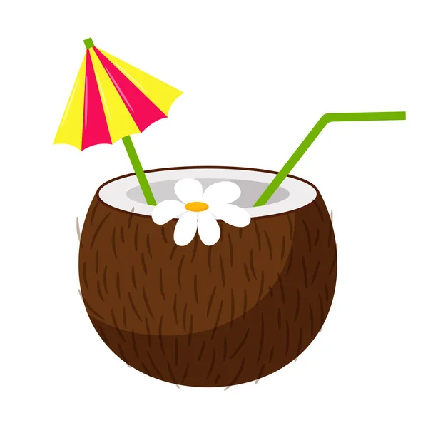 Coconut Cocktail Umbrella Flower Straw Summer Tropical Beach Drink Decorative — 图库矢量图片