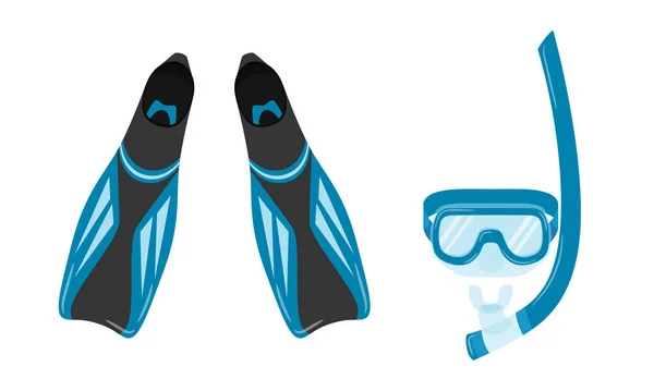 Fins Mask Snorkel Snorkeling Diving Equipment Summer Entertainment Flat Color — Archivo Imágenes Vectoriales