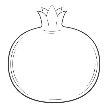 - Nar. Doğrusal bir şekilde meyve. Siyah ve beyaz vektör dekoratif ögesi, elle çizilmiş. Beyaz arkaplanda izole edilmiş.