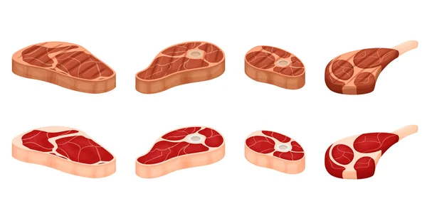 Set Pieces Meat Fresh Grilled Knuckle Shoulder Blade Fat Red — Vector de stock
