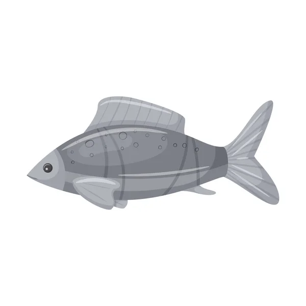 Poisson Gris Cru Frais Marine Animal Rivière Illustration Vectorielle Dessin — Image vectorielle