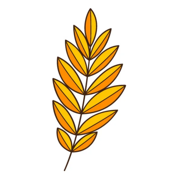 Желто Оранжевая Абстрактная Веточка Листьями Лезвие Травы Осеннее Время Ботанический — стоковый вектор