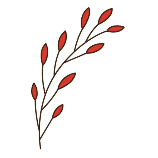 Abstrakter Zweig Mit Roten Blättern Ein Grashalm Herbstzeit Botanisches Pflanzliches — Stockvektor