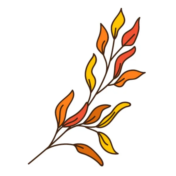 Červená Žlutá Abstraktní Větvička Listy Ostří Trávy Podzimní Čas Botanický — Stockový vektor