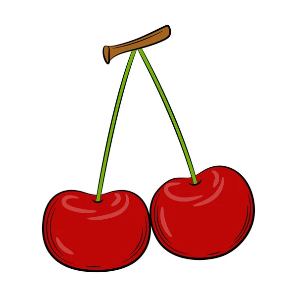 Cherry Sweet Cherry Berry Linear Style Colorful Vector Decorative Element — 스톡 벡터