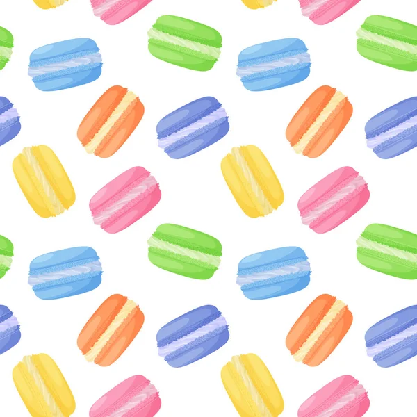 Seamless Pattern Bright Colorful Macaroon Cakes Sweet Food Bright Delicious — Archivo Imágenes Vectoriales