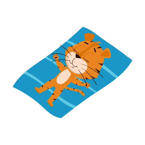 Tigre Está Tomando Sol Sol Deitado Uma Toalha Personagem Desenho —  Vetores de Stock