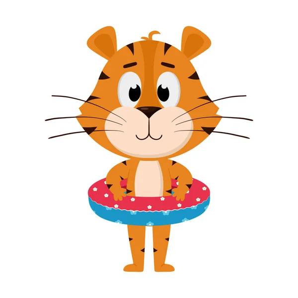 Tigre Está Com Uma Bóia Salva Vidas Inflável Personagem Desenho —  Vetores de Stock