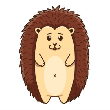 Şirin kirpi. Bir orman memelisi. Doğa. Ana hatlı dekoratif bir öğe. Doodle, elle çizilmiş. Düz dizayn. Renkli vektör çizimi. Beyaz bir arkaplanda izole edilmiş