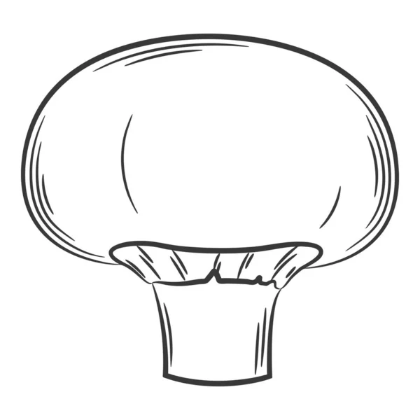 チャンピニョンキノコ 手描きで直線的に描かれた野菜 デザイン要素 Lineart 白黒のベクターイラスト 白い背景に隔離された — ストックベクタ