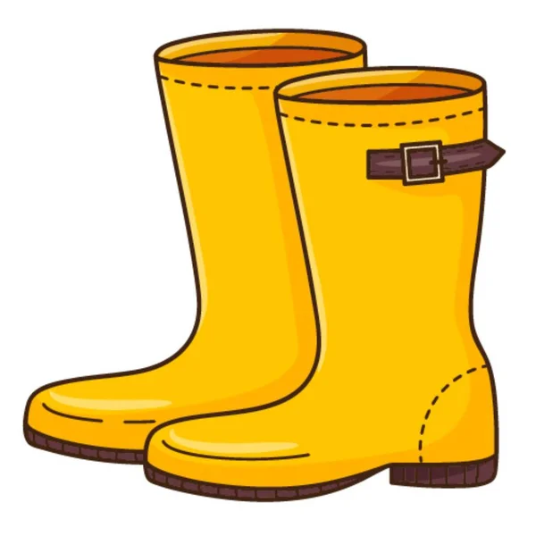 带带子的黄色橡胶靴 鞋类设计元素与轮廓 冬天的主题 平面设计 彩色矢量图解 被白色背景隔离 — 图库矢量图片