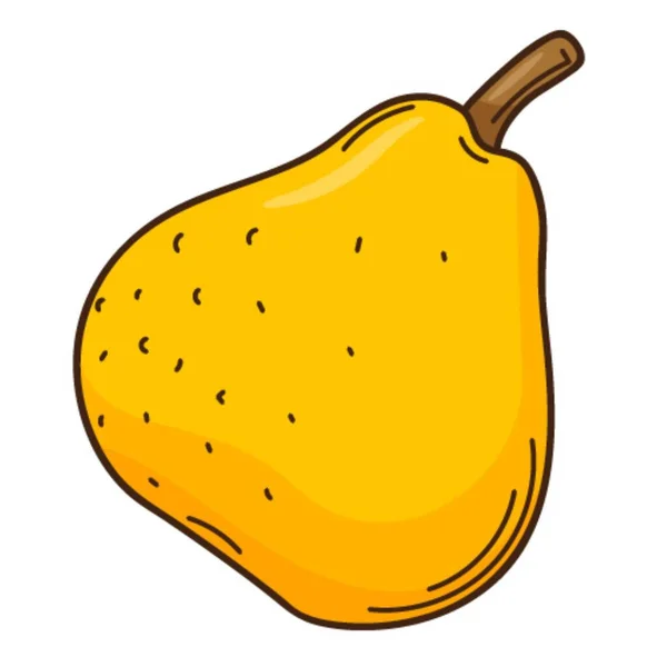 黄色い梨 熟した果実 秋の象徴 アウトライン付きのデザイン要素 落書き 手描き フラットデザイン カラーベクトルイラスト 白い背景に隔離された — ストックベクタ