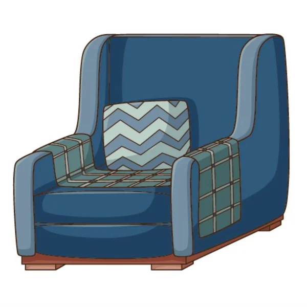 Blue Armchair Blanket Pillow Interior Item Home Furniture Design Element — 스톡 벡터
