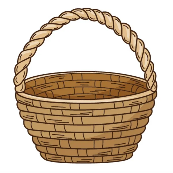 Empty Wicker Basket Decorative Element Outline Doodle Hand Drawn Flat — Stock Vector