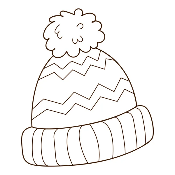 Chapéu Com Pompom Roupas Outono Inverno Elemento Design Com Contorno — Vetor de Stock