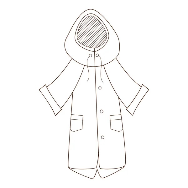 一件有帽子的雨衣 秋天的外套 带有概要的设计元素 秋天的主题涂鸦 黑色白色矢量图解 被白色背景隔离 — 图库矢量图片