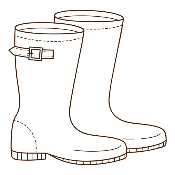 带带子的橡胶靴 鞋类设计元素与轮廓 冬天的主题 黑色白色矢量图解 在白色背景下被隔离D — 图库矢量图片