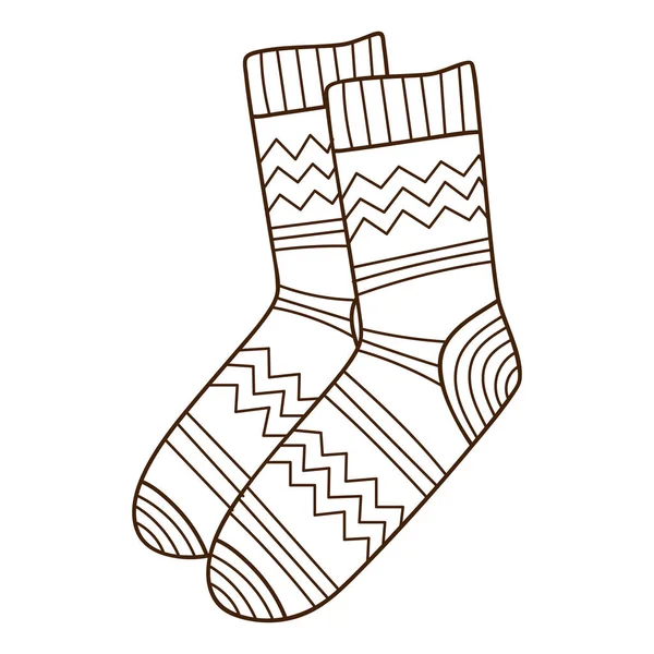 一双暖和的花纹袜子 秋天和冬天的衣服带有概要的设计元素 冬天的主题 黑色白色矢量图解 与白种人隔离 — 图库矢量图片