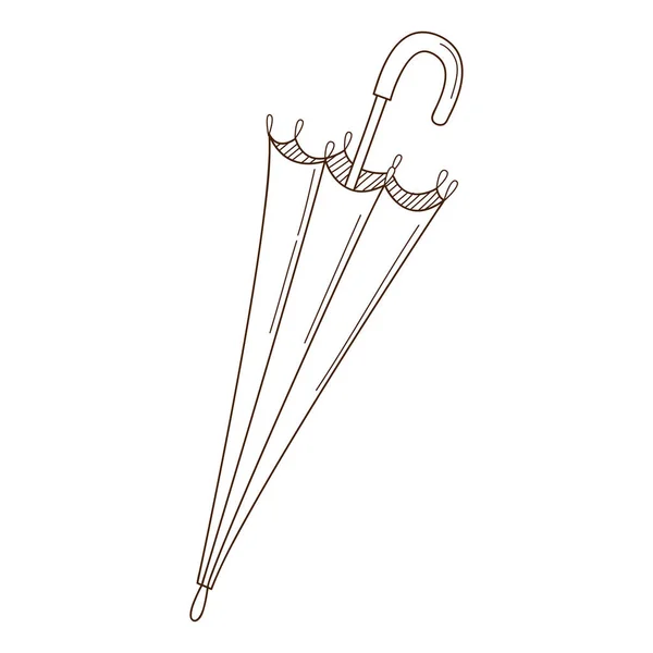 Folded Umbrella Design Element Outline Autumn Theme Doodle Hand Drawn — Stock Vector