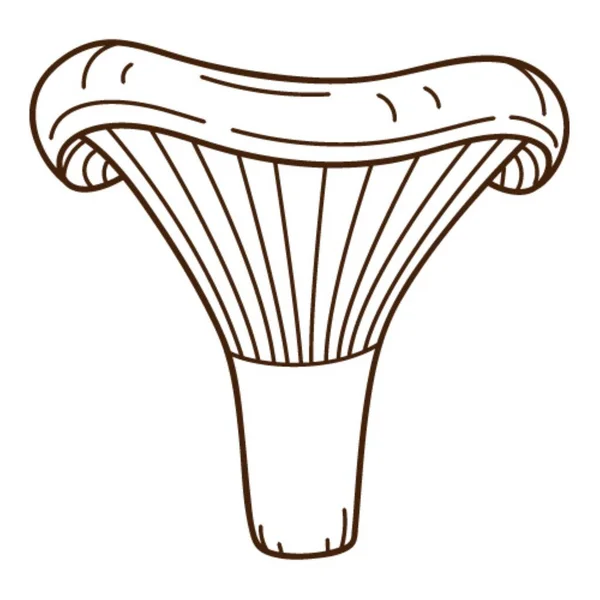 森のキノコ シャンテレルキノコ 収穫のシンボルです アウトライン付きのデザイン要素 落書き 手描き フラットデザイン ブラックホワイトベクトルイラスト 白に隔離された — ストックベクタ