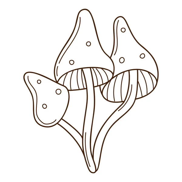 抽象蘑菇 飞行不可知论 森林的象征 秋天和收获 带有轮廓的设计元素 平坦的 黑色白色矢量图解 与白种人隔离 — 图库矢量图片