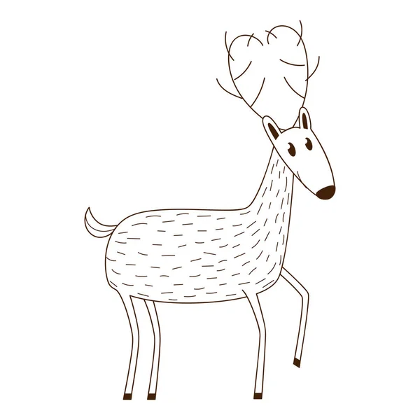 シンプルなかわいい鹿 森の野生哺乳動物 アウトラインを持つ装飾要素 落書き 手描き ブラックホワイトベクトルイラスト 白地に隔離された — ストックベクタ