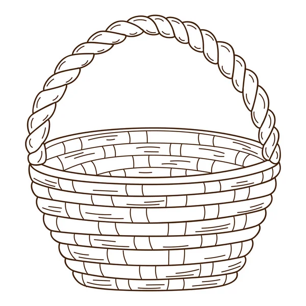 Empty Wicker Basket Decorative Element Outline Doodle Hand Drawn Black — Stock Vector