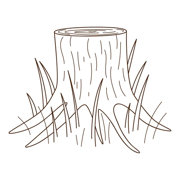 Ein Baumstumpf Wald Natur Dekoratives Element Mit Umriss Gekritzelt Handgezeichnet — Stockvektor